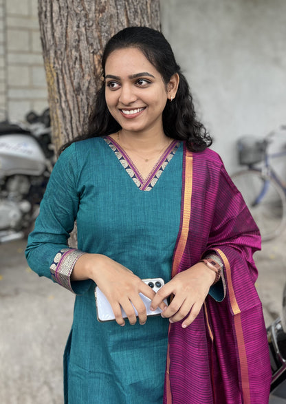 Peacock Bloom Top & Dupatta Set