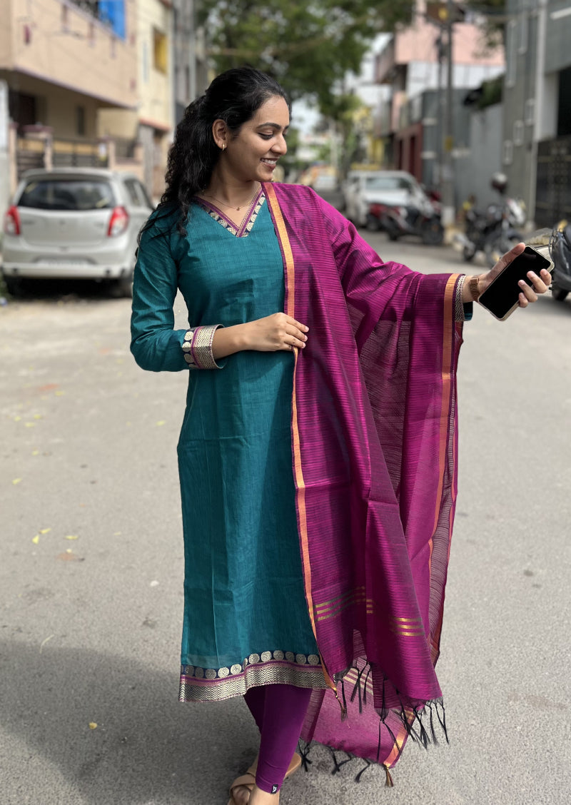 Peacock Bloom Top & Dupatta Set
