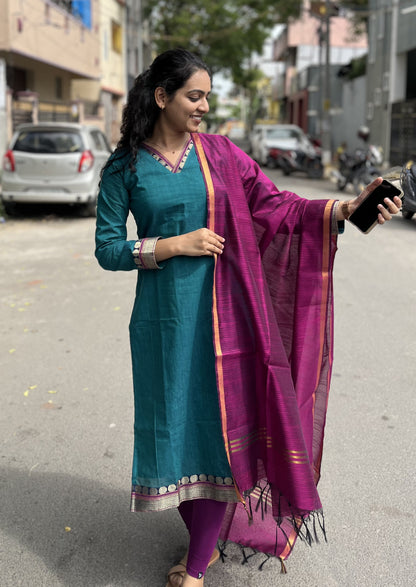 Peacock Bloom Top & Dupatta Set