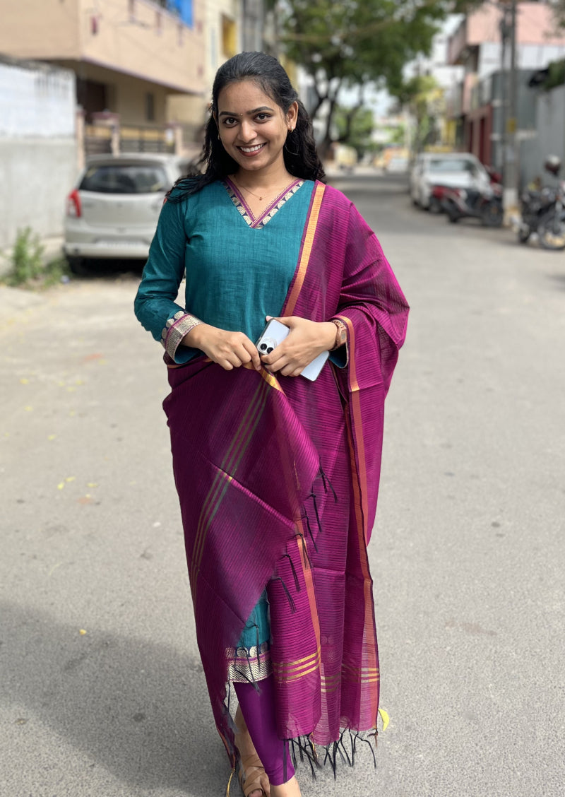 Peacock Bloom Top & Dupatta Set