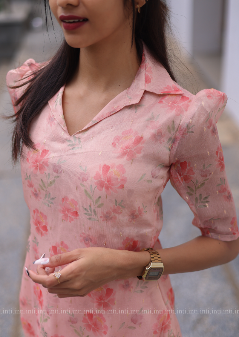 Pink Floral Tissue Kurti