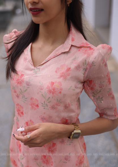 Pink Floral Tissue Kurti