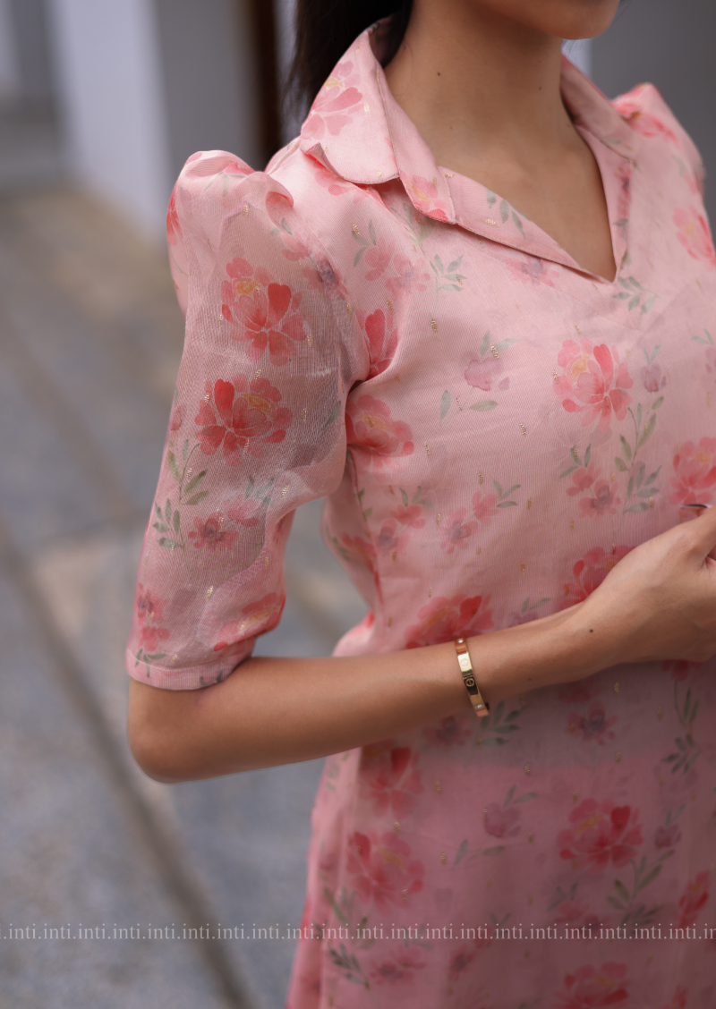 Pink Floral Tissue Kurti