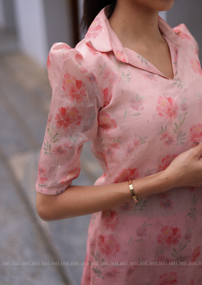 Pink Floral Tissue Kurti