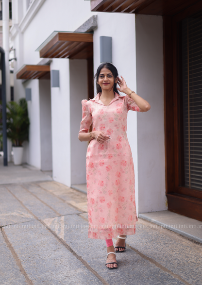 Pink Floral Tissue Kurti