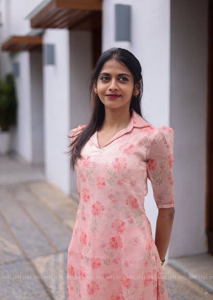 Pink Floral Tissue Kurti