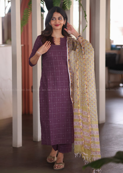 Plum Check Top & Dupatta Set
