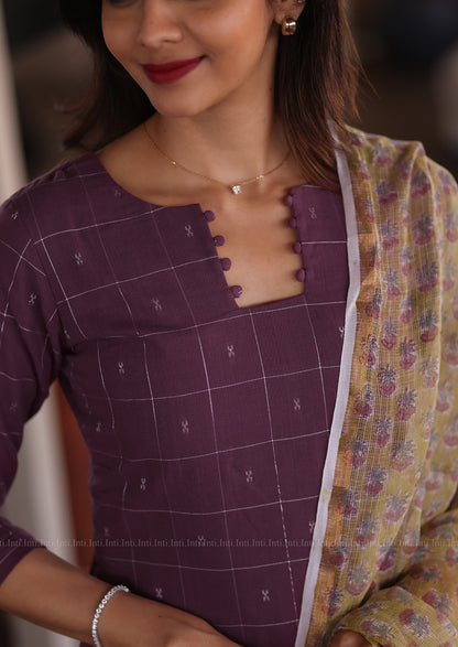 Plum Check Top & Dupatta Set