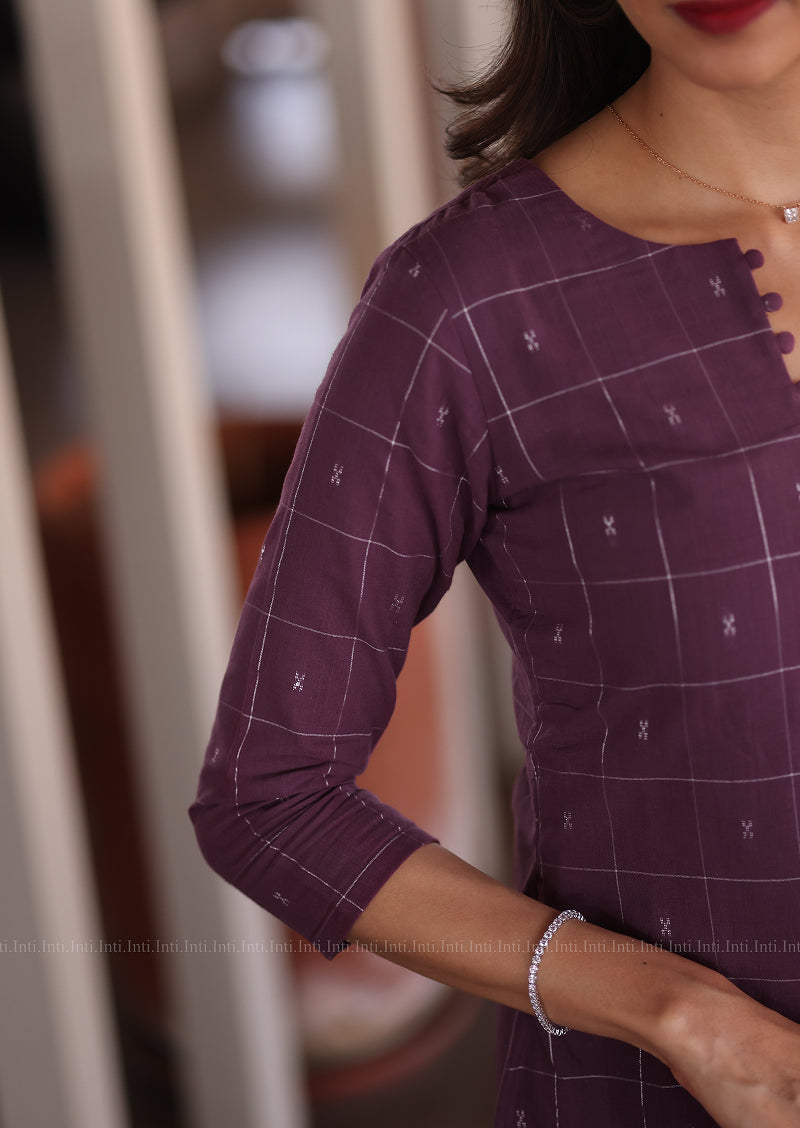 Plum Check Top & Dupatta Set