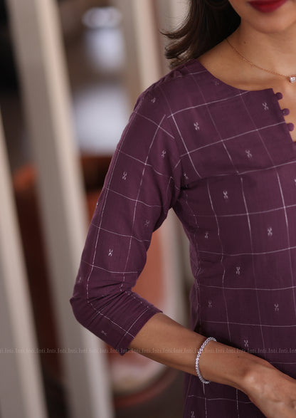 Plum Check Top & Dupatta Set