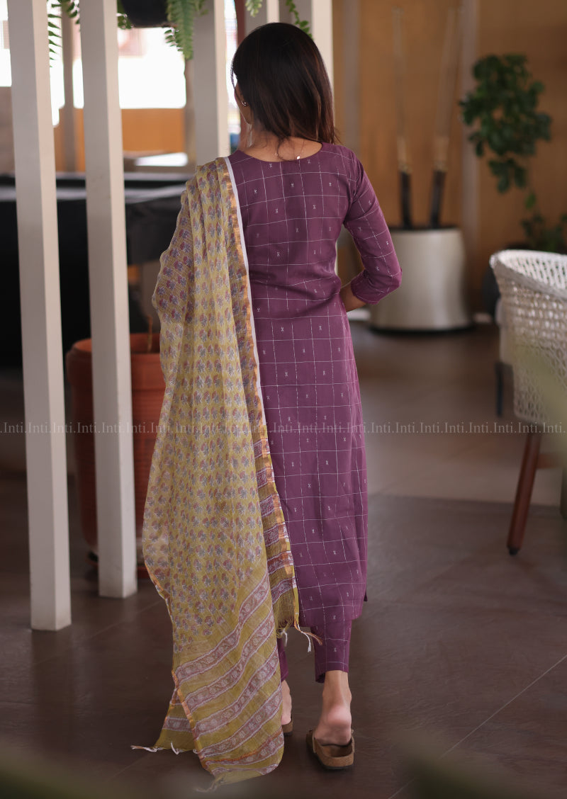 Plum Check Top & Dupatta Set