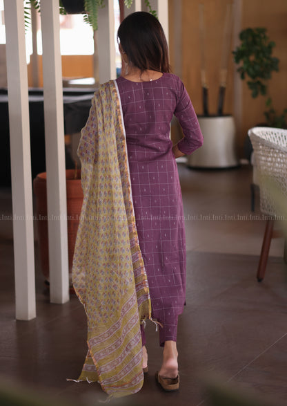 Plum Check Top & Dupatta Set
