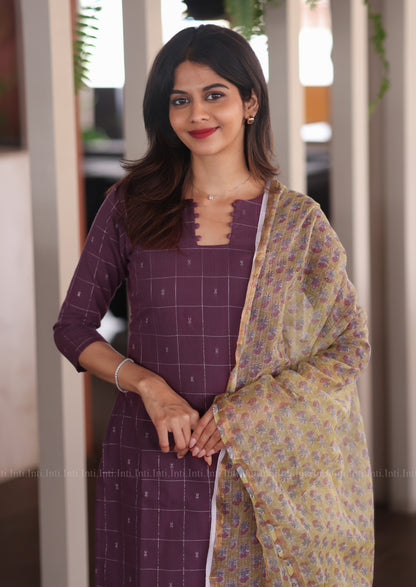 Plum Check Top & Dupatta Set