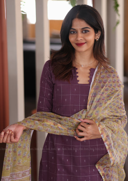 Plum Check Top & Dupatta Set