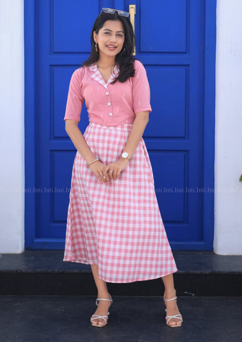 Rosy Checks Crop Top & Skirt