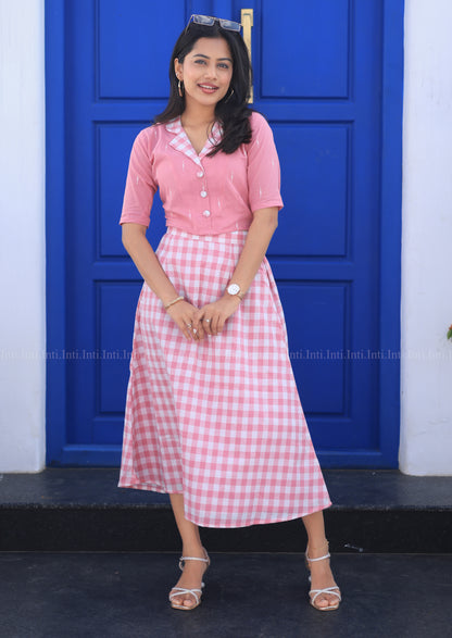 Rosy Checks Crop Top & Skirt