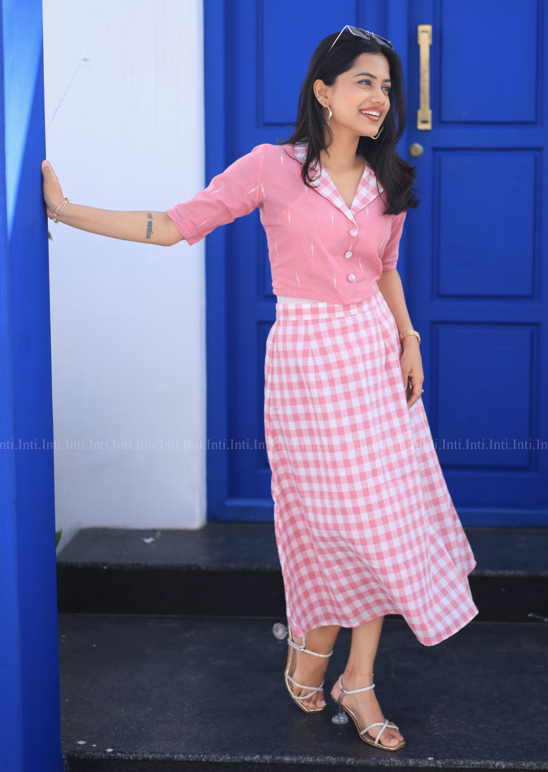 Rosy Checks Crop Top & Skirt