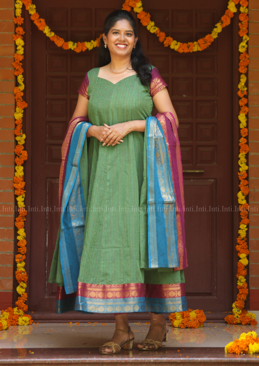 Sage Checkloom Anarkali