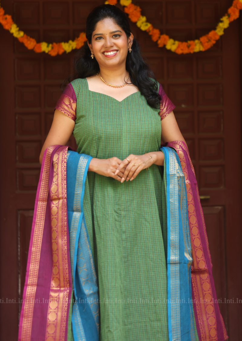 Sage Checkloom Anarkali