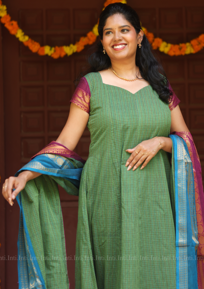 Sage Checkloom Anarkali