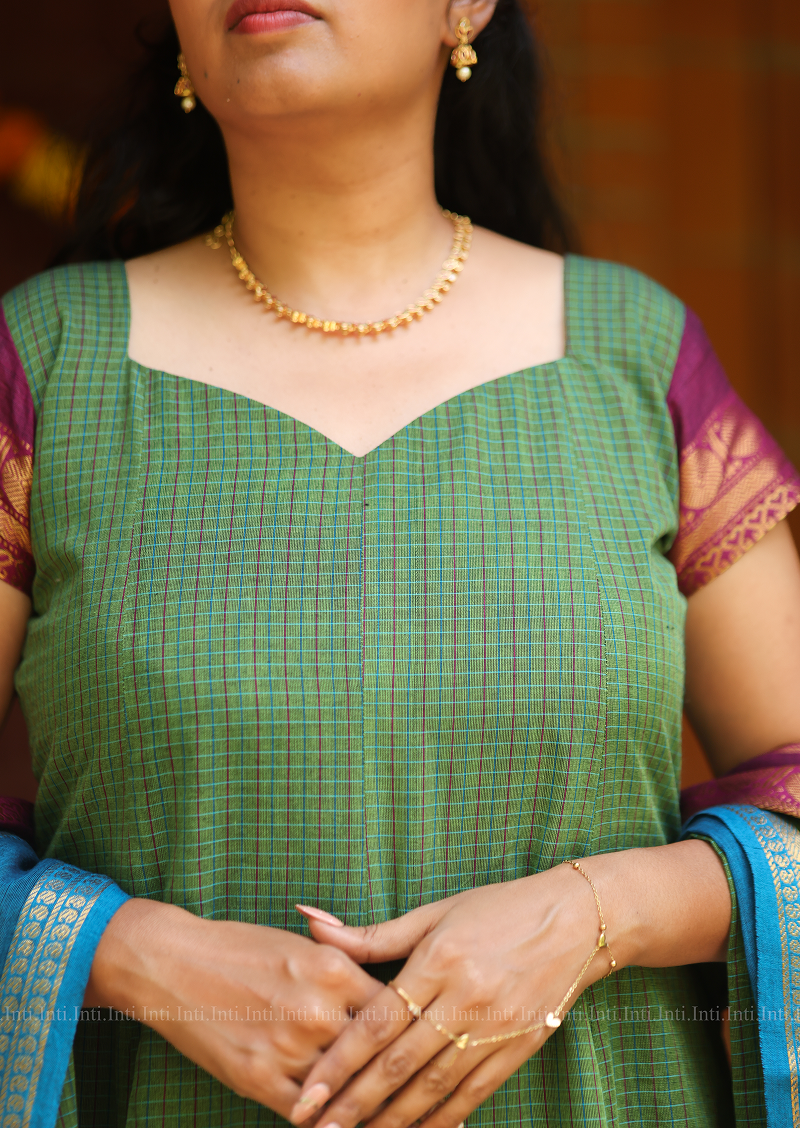 Sage Checkloom Anarkali