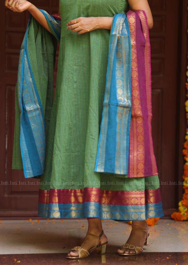 Sage Checkloom Anarkali