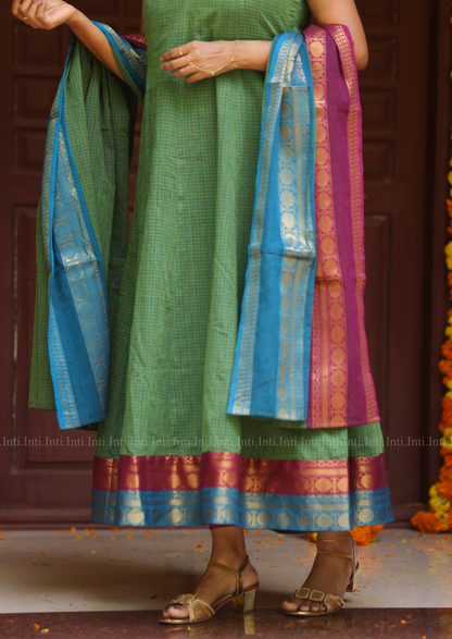 Sage Checkloom Anarkali