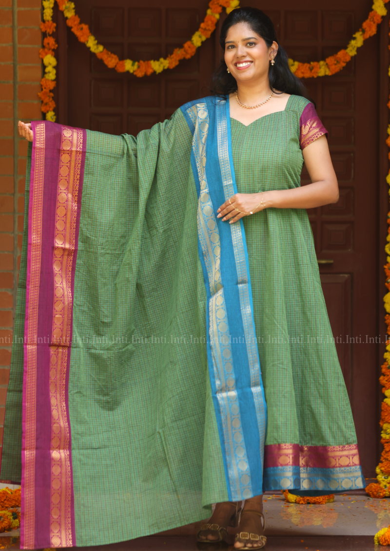 Sage Checkloom Anarkali