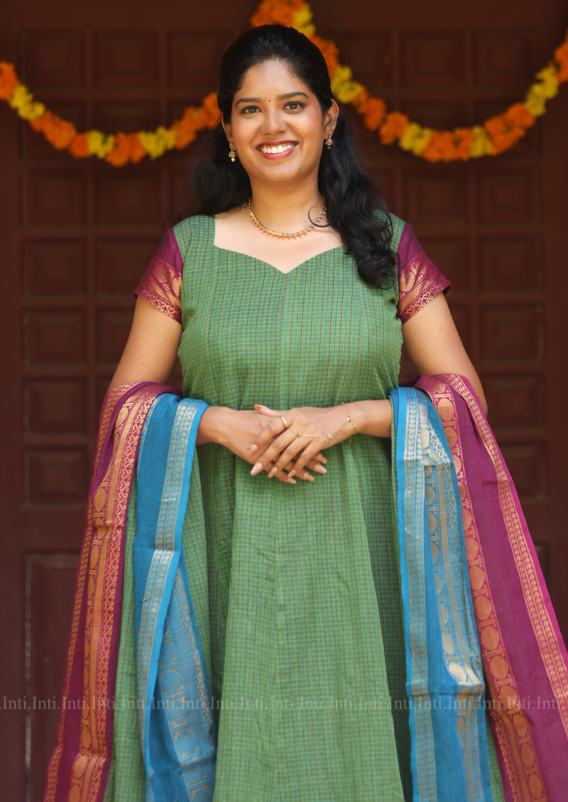 Sage Checkloom Anarkali