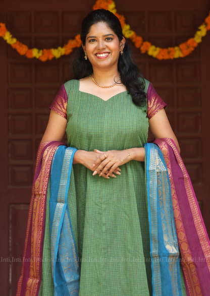 Sage Checkloom Anarkali