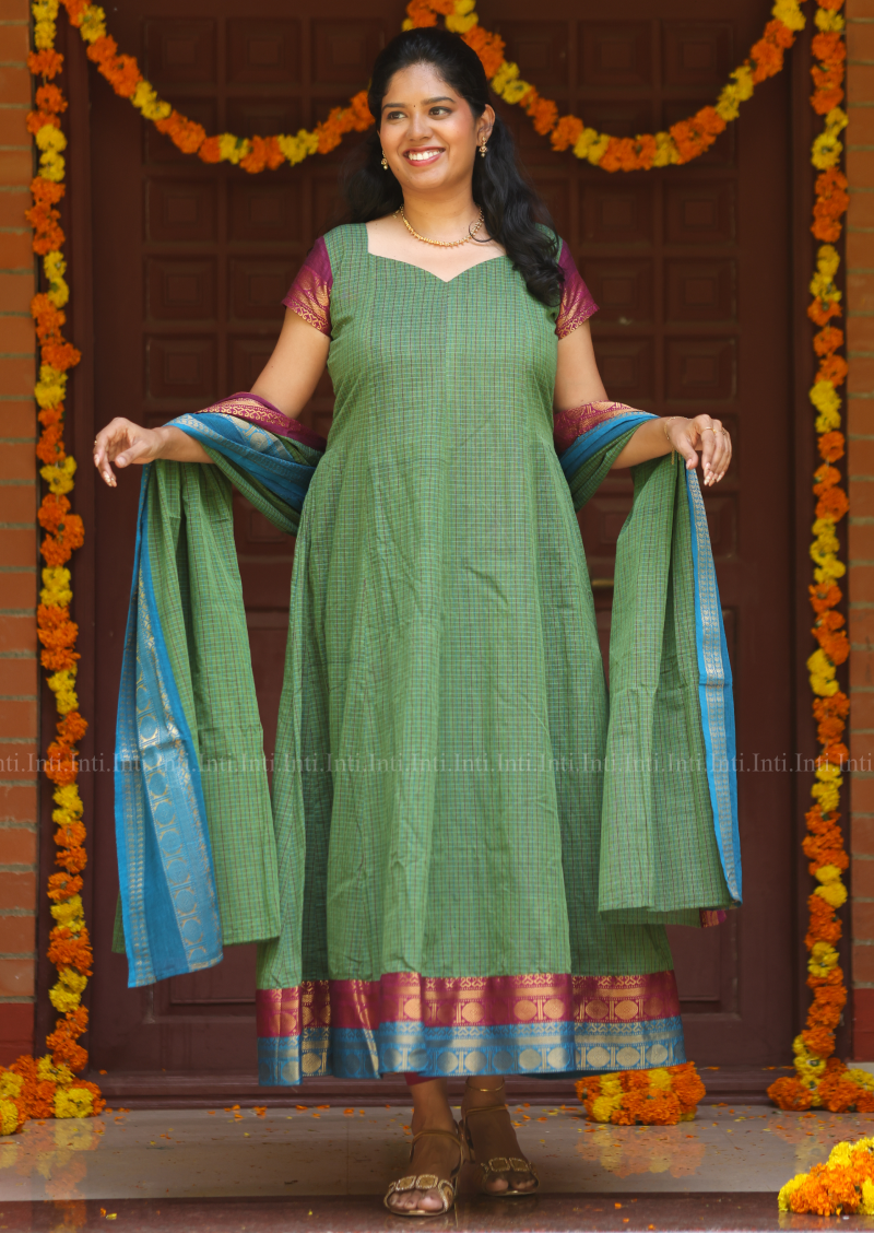 Sage Checkloom Anarkali