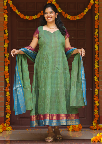 Sage Checkloom Anarkali