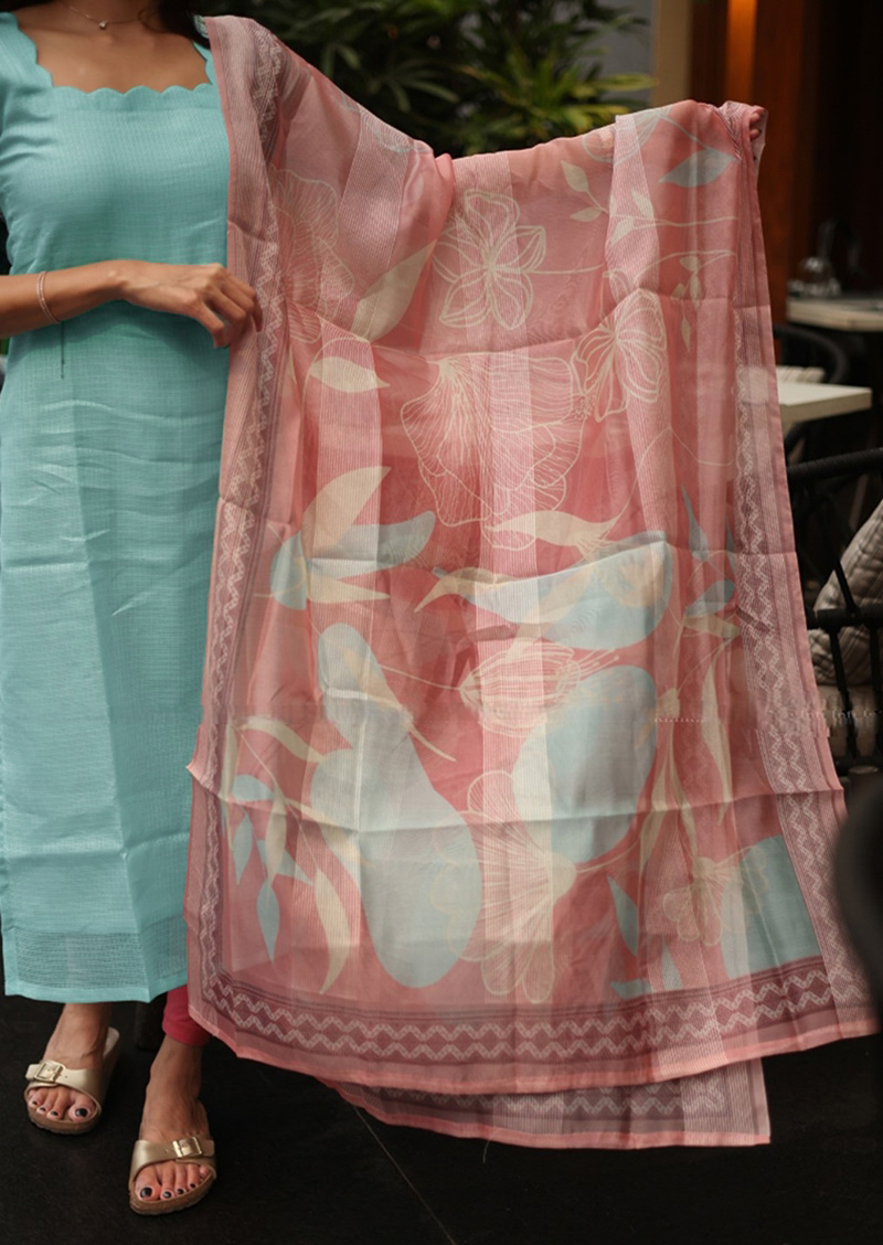 Sky Cream Top & Dupatta Set