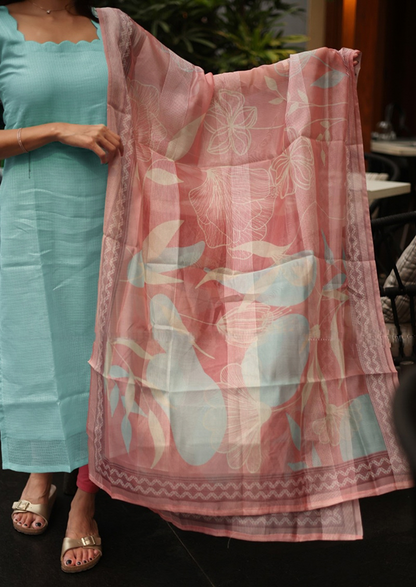 Sky Cream Top & Dupatta Set