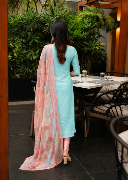 Sky Cream Top & Dupatta Set