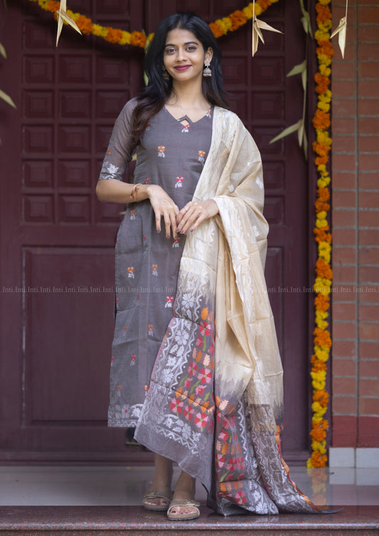 Wine Rose Top & Dupatta Set