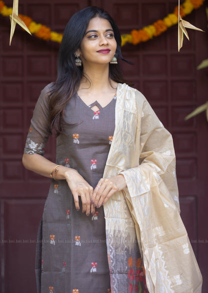 Wine Rose Top & Dupatta Set