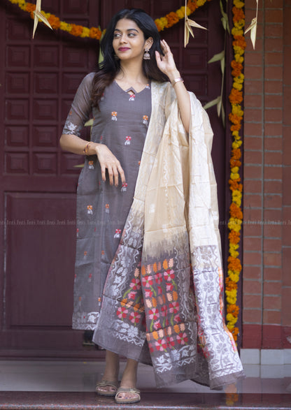 Wine Rose Top & Dupatta Set