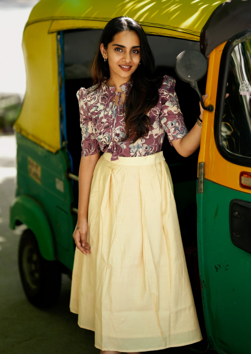 [COMBO] Wine Whril Crop Top & Skirt