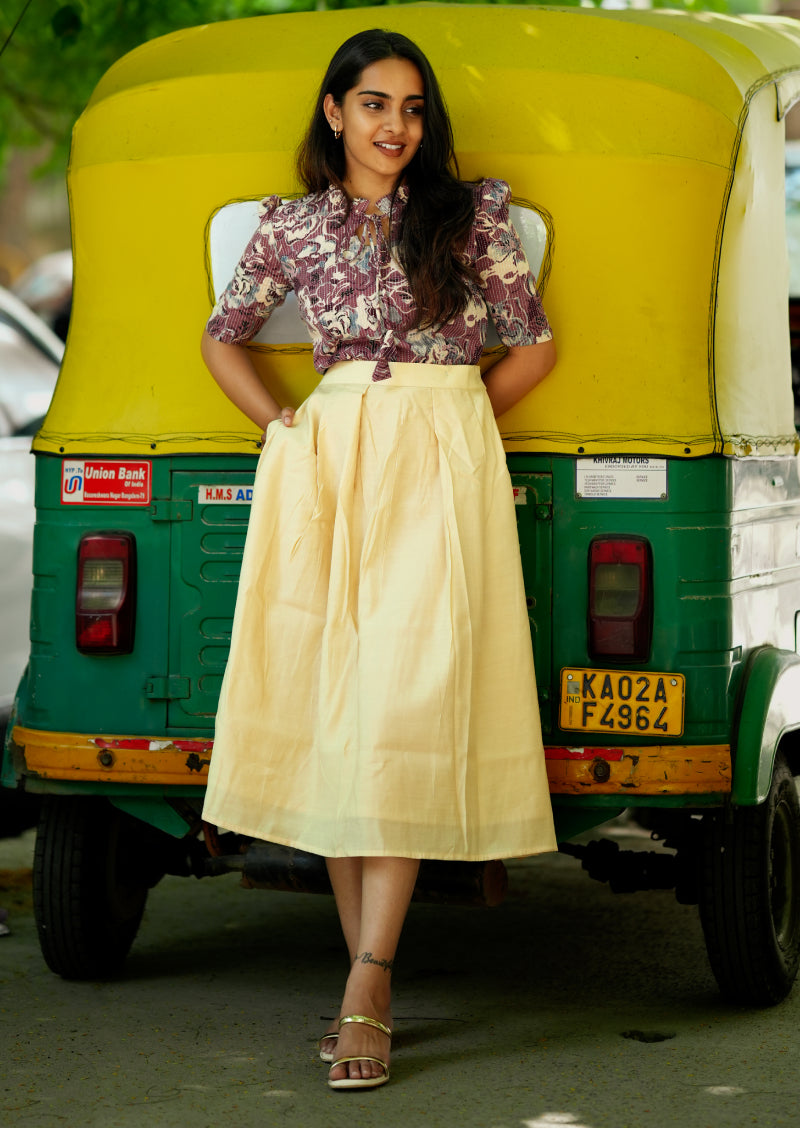 [COMBO] Wine Whril Crop Top & Skirt