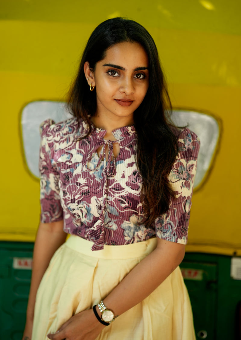 [COMBO] Wine Whril Crop Top & Skirt