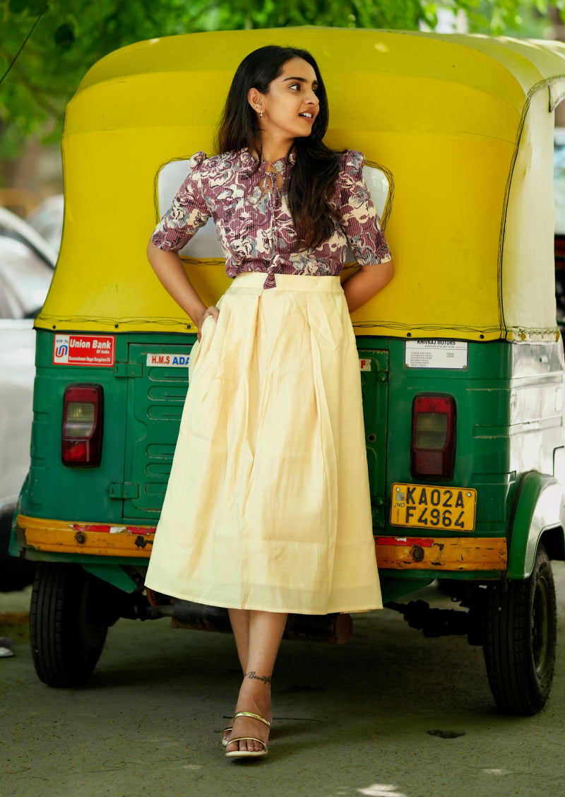 [COMBO] Wine Whril Crop Top & Skirt