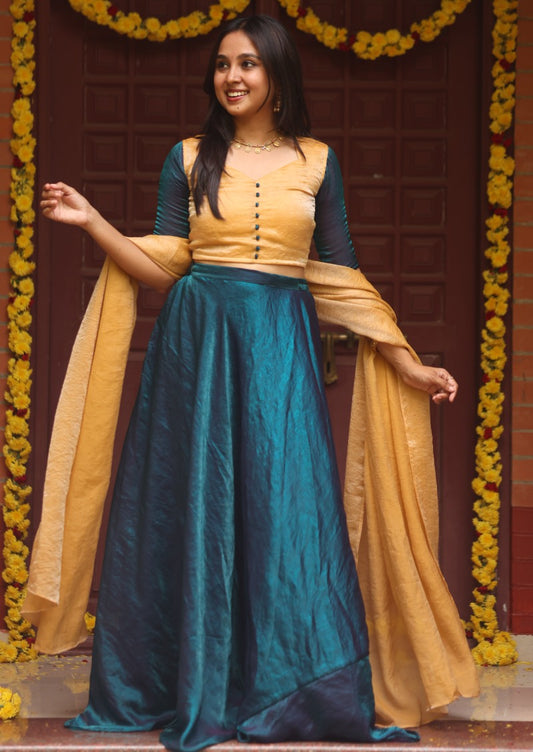 Yashi Neel Crop Top & Skirt Set