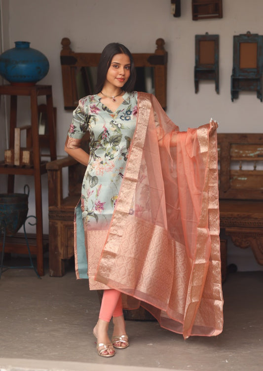 Basil Reve Top & Dupatta Set