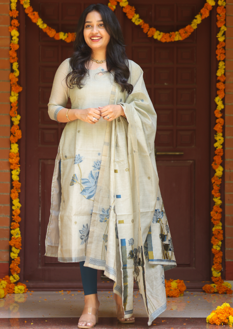 Blue Lotus Top & Dupatta Set