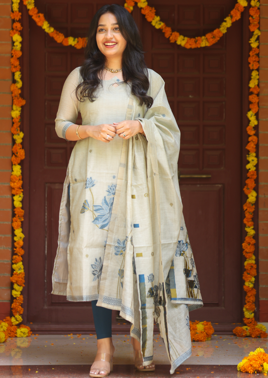 Blue Lotus Top & Dupatta Set