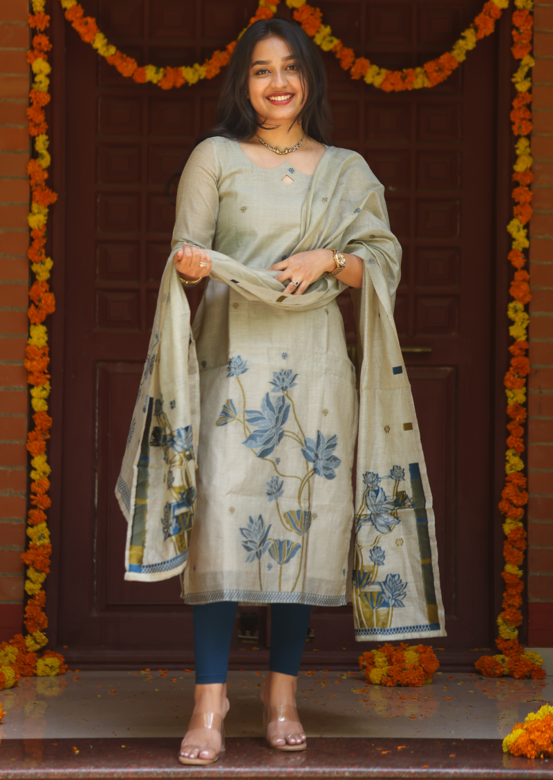 Blue Lotus Top & Dupatta Set