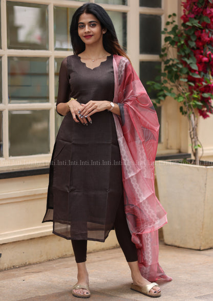 Chocolate Truffle Top & Dupatta Set