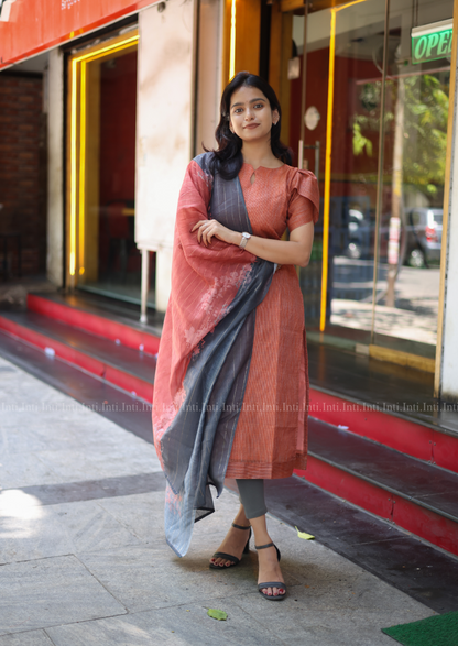 Fawn Cloud Top & Dupatta Set