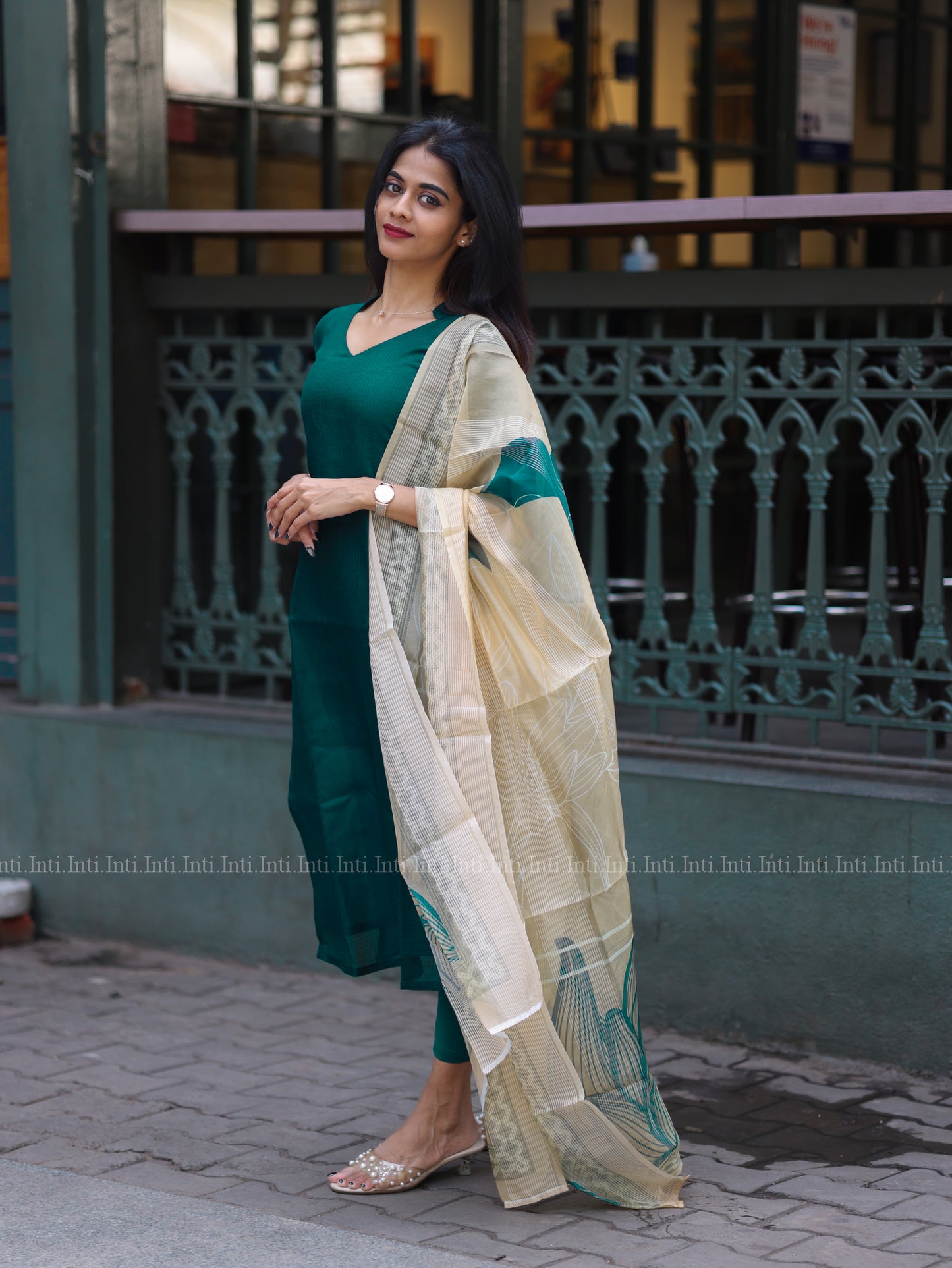 Fern Teal Top & Dupatta Set